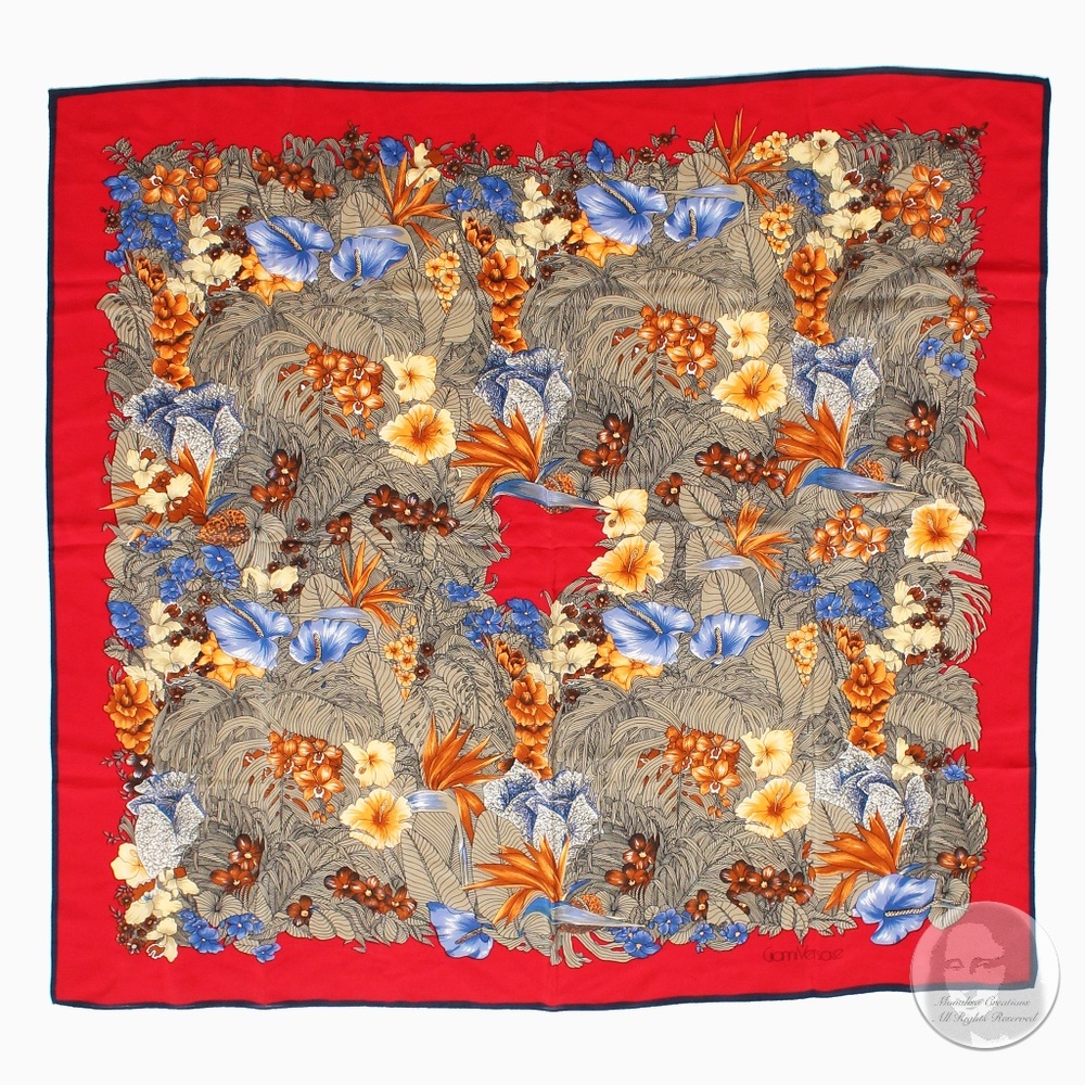 Versace Scarf Shawl Red Silk Bold Abstract Floral Print Large 35in Vintage 1990s